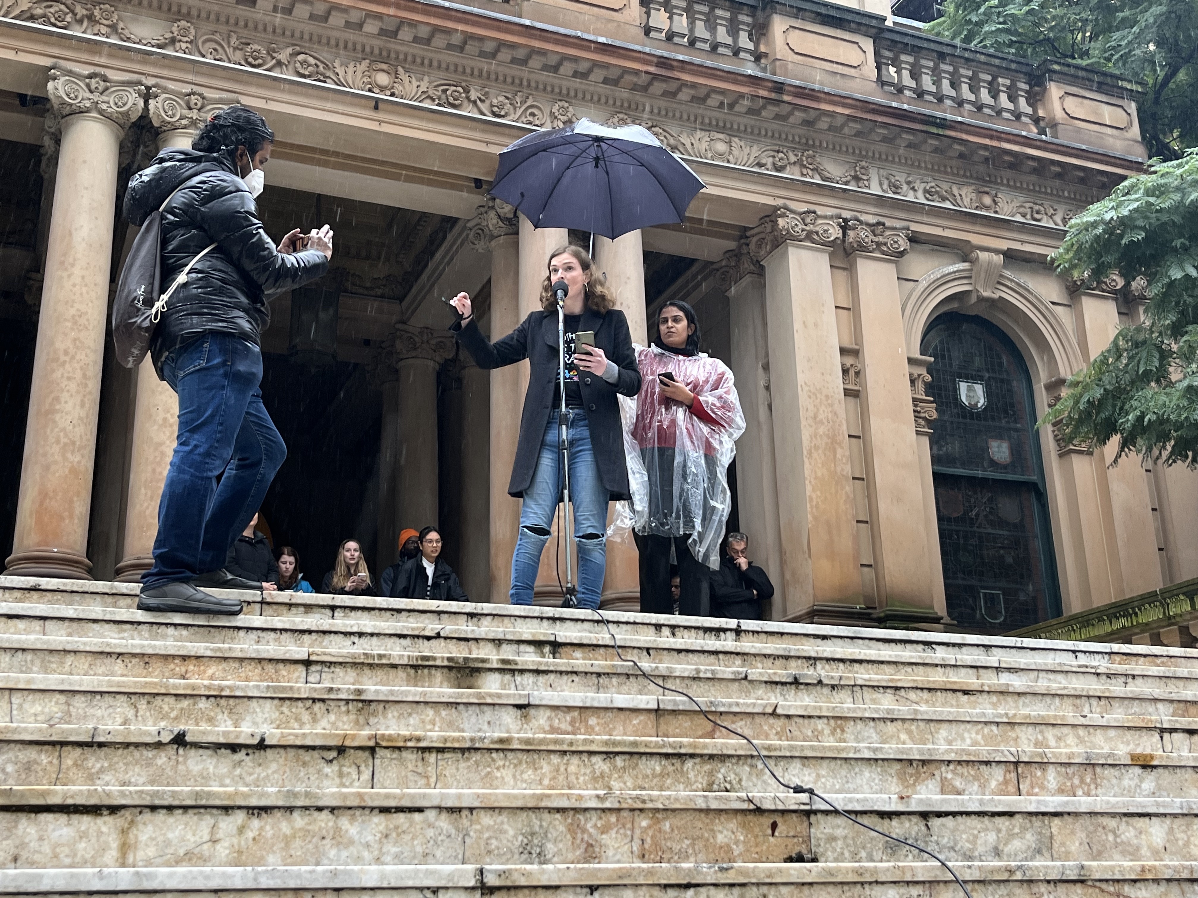 April Holcombe on the steps of Sydney's Town Hall