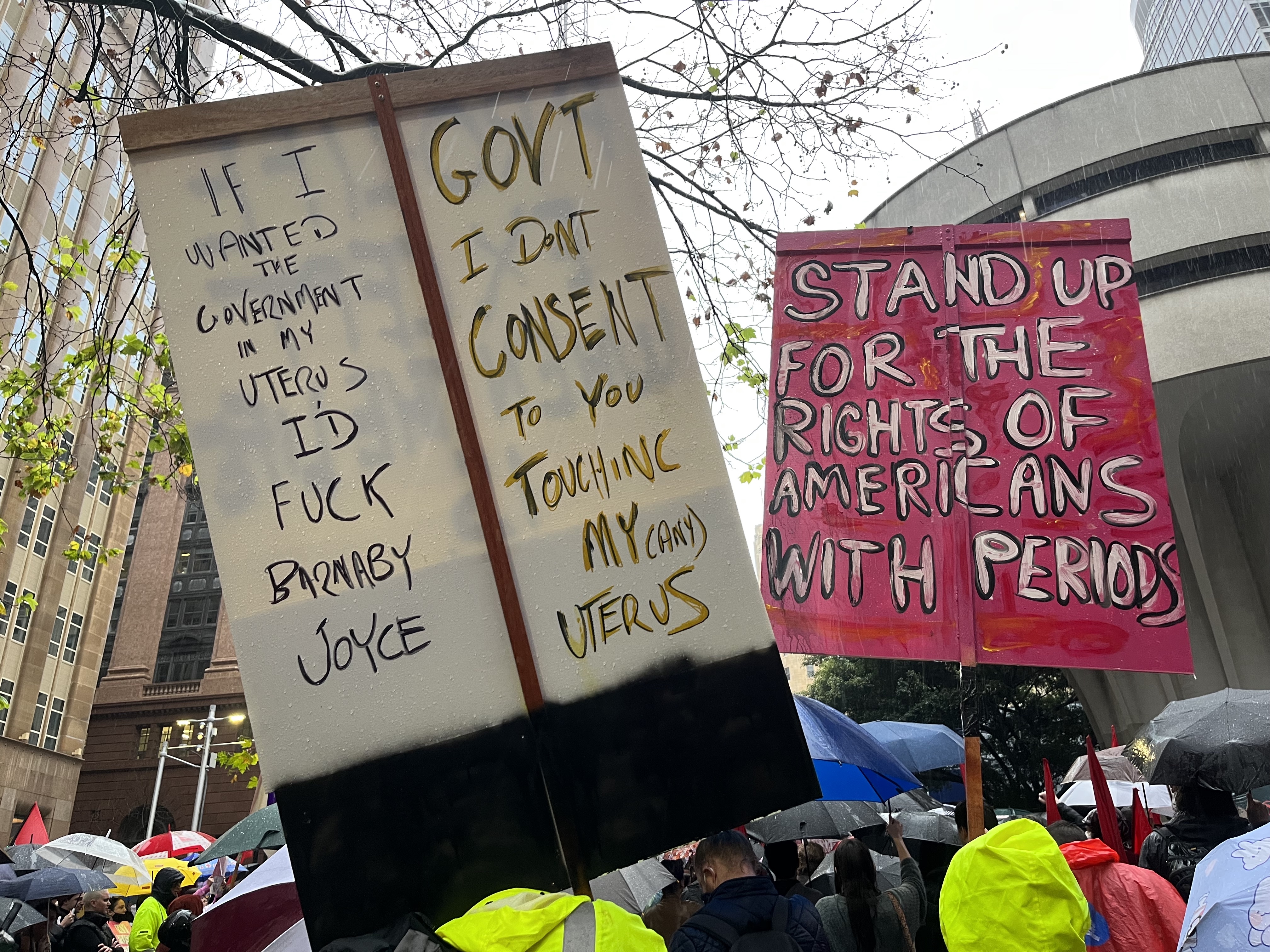 Protester signs