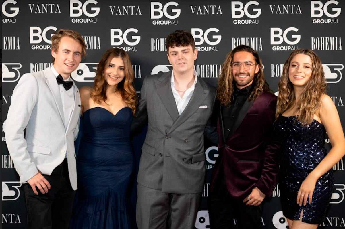 Murray Jenkins,  Amber Saordni, VANTA, Benjamin Gregory, Tahlia Eve on the red carpet. Credit: Lewis Harvey