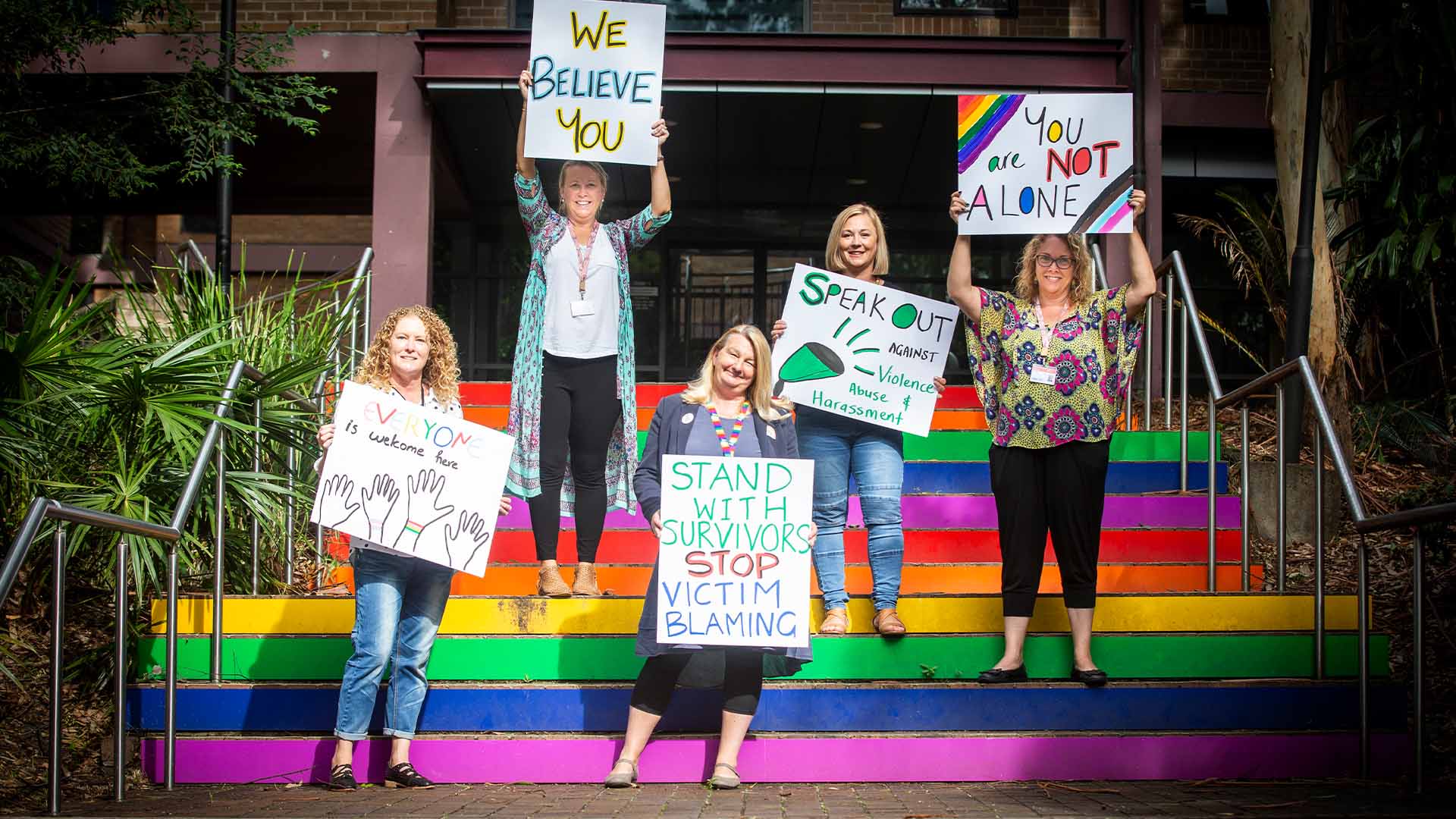 UOW's Safe and Respectful Communities team (SARC) launching their 'You are not alone' campaign earlier in 2022. Image via UOW Media Centre.