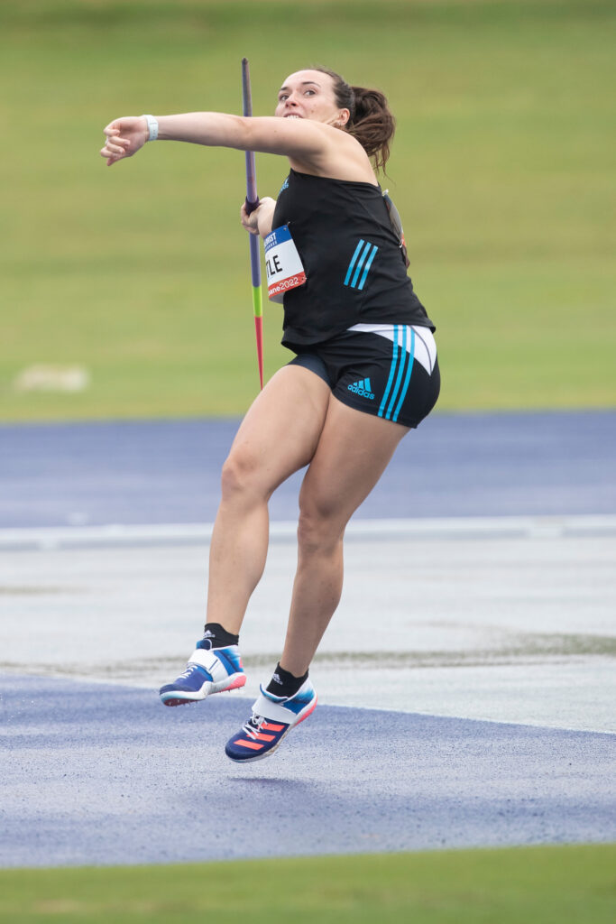 Mackenzie Little on her way to winning the Women's Javelin at the Brisbane Track Classic. Image: Athletics Australia / Steve Christo