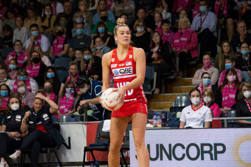 Smith has grabbed her opportunity for the Swifts with both hands, impressing Briony Akle and Bec Bulley (background left). Image: Dani Brown