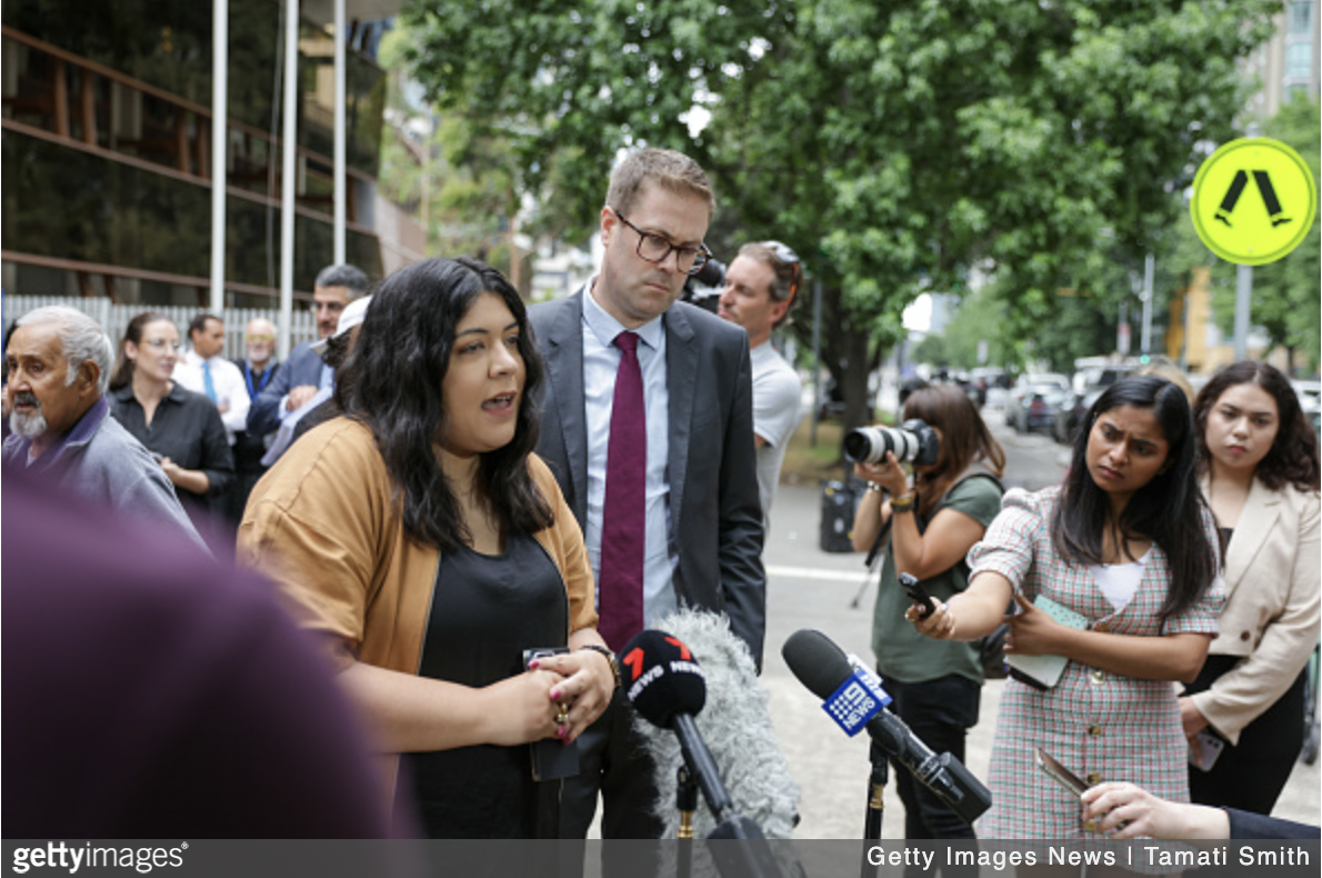 Nerita Waight speaking outside the Coroners Court of Victoria about the death in custody of Aboriginal woman, Veronica Nelson