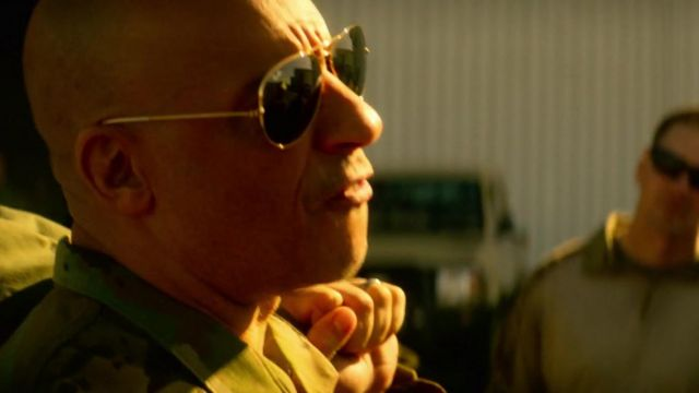 Vin Diesel wearing gold Rayban Aviators in the movie Bloodshot