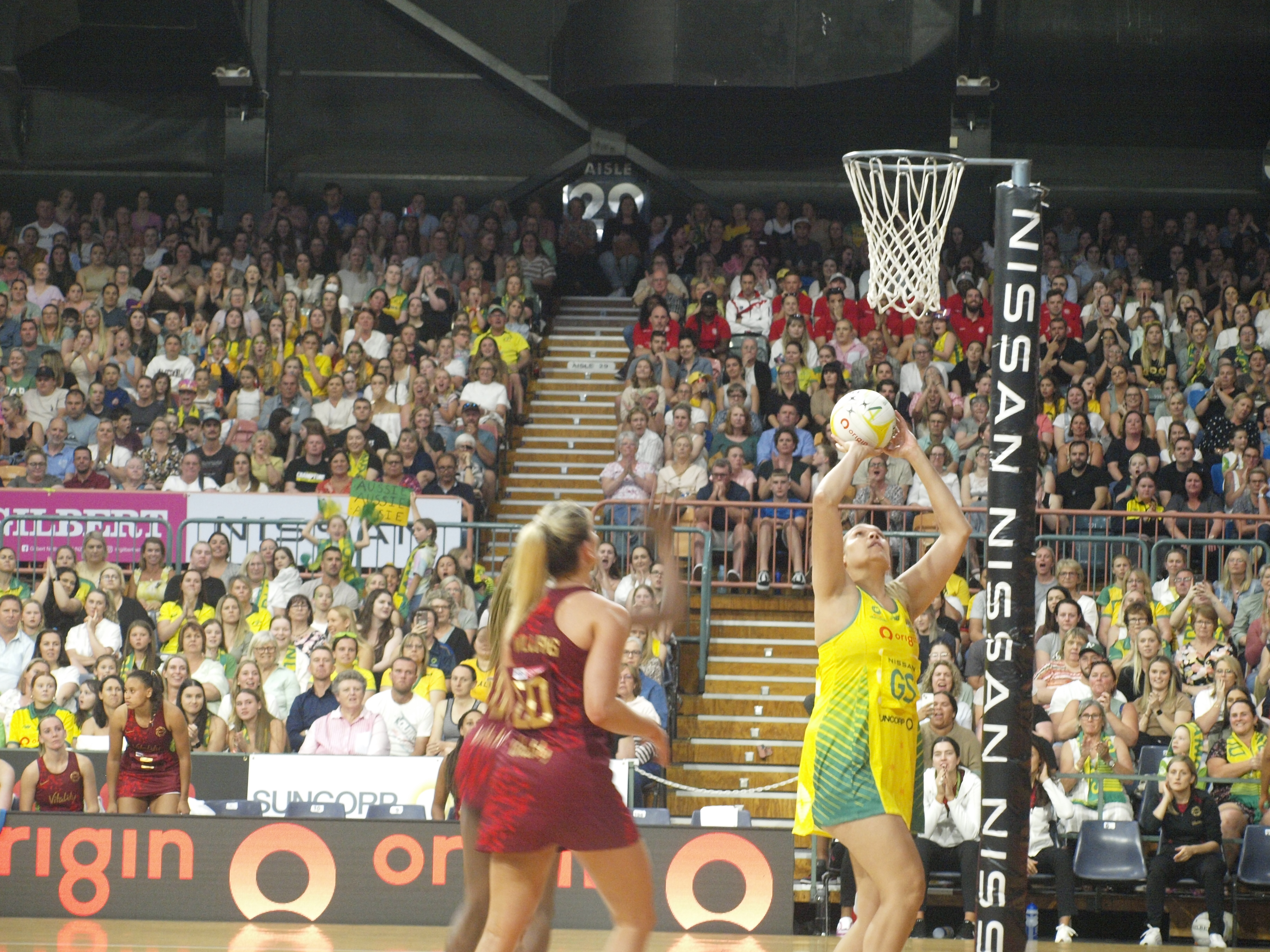 Donnell Wallam shoots her first goal as an Australian Diamond.