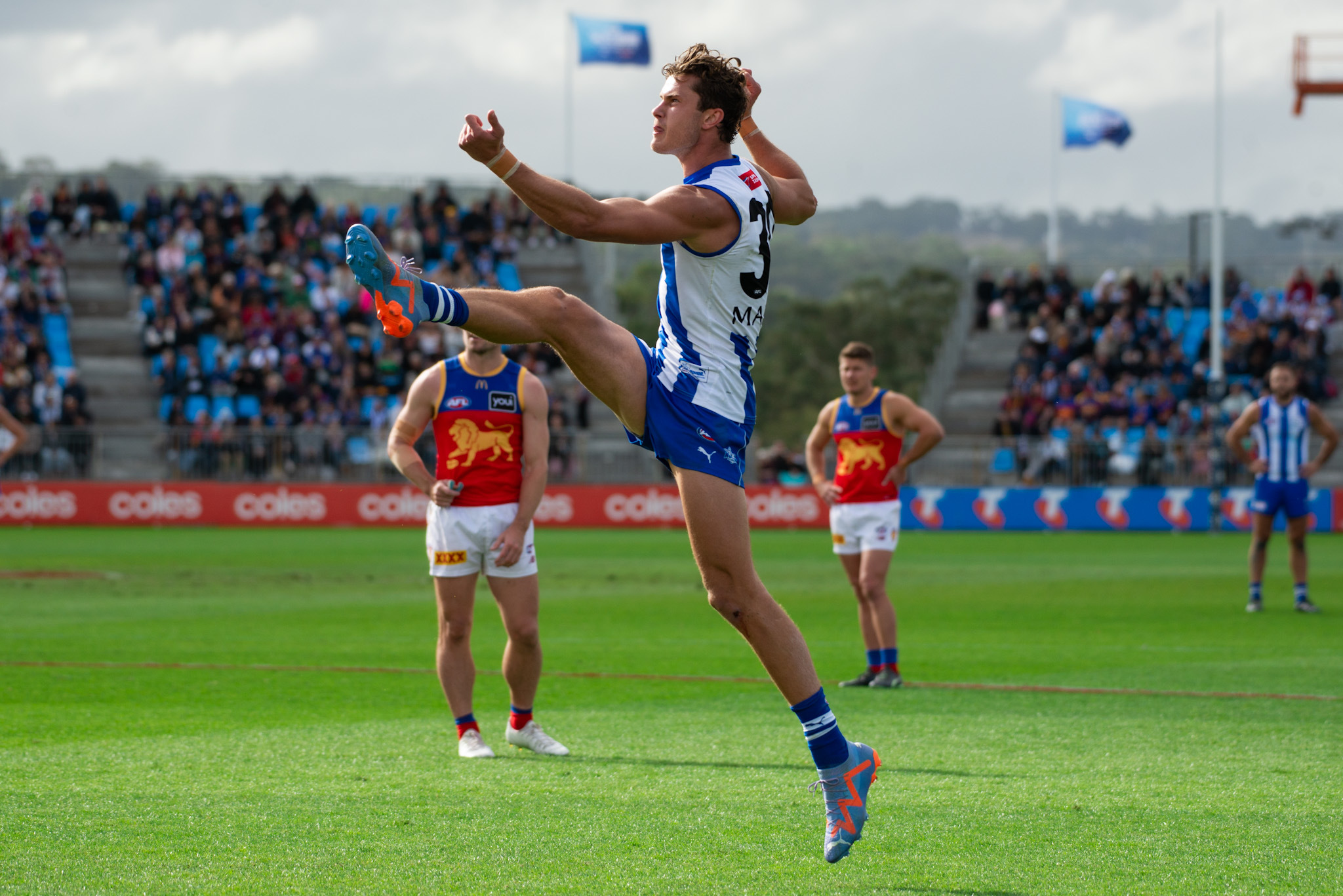 Charlie Comben goals for the Kangaroos as they went down to the Lions. Image: Dani Brown