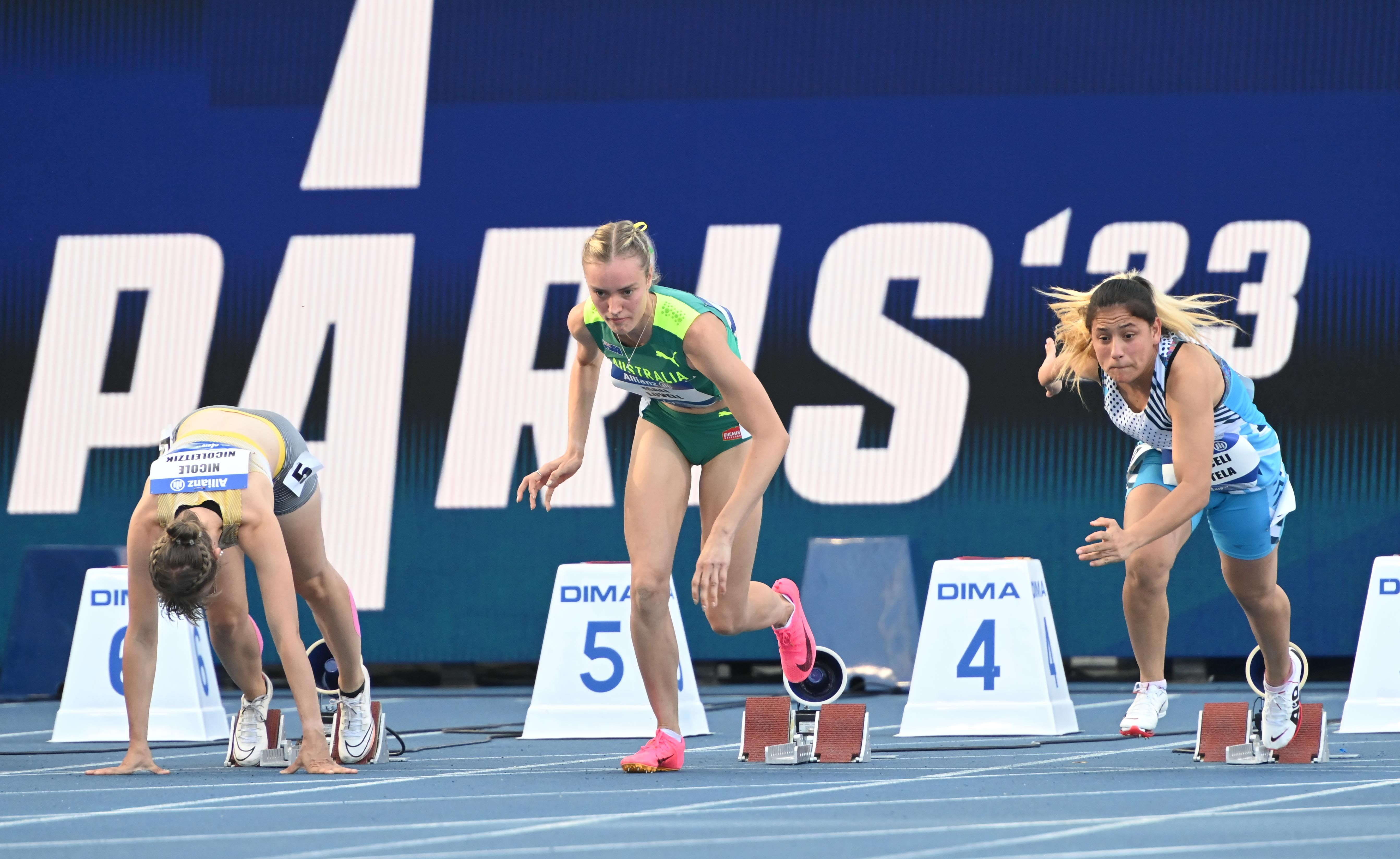 Mali Lovell off to a fast start in the 200m T36 on day seven of the World Para Athletics Championships. Image: Athletics Australia