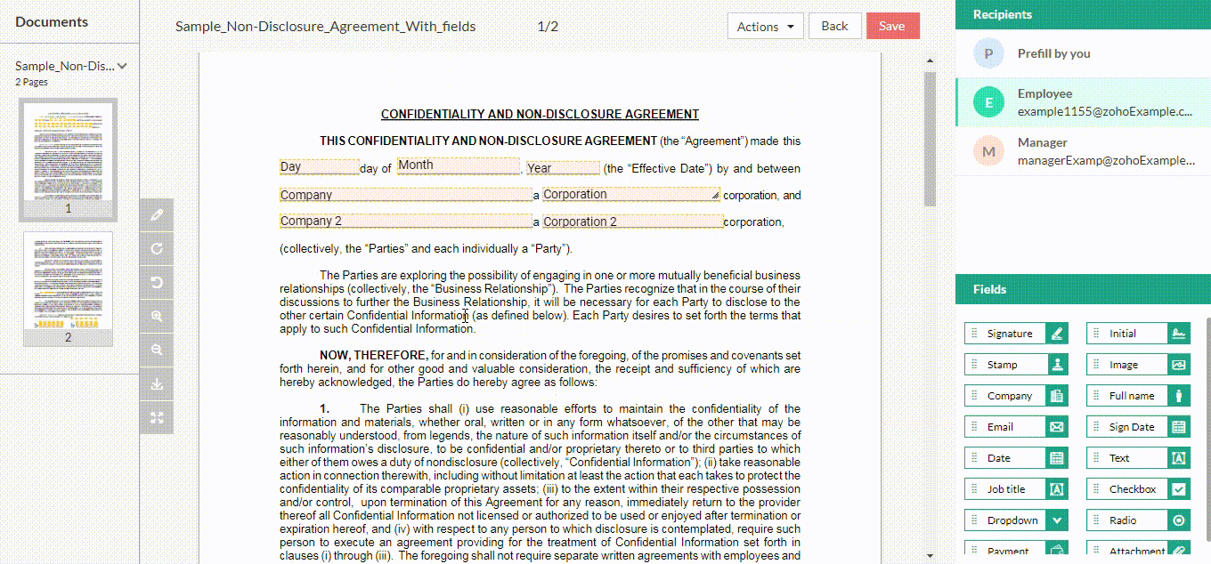 Zoho Sign templates, HR document automation, capture HR information, streamlining workflows, efficient HR processes