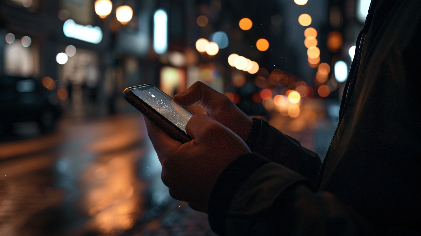 A hand with a smartphone with a subtle notification light