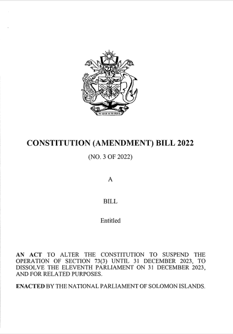 Bill to amend Solomon Islands' Constitution, delaying national election till 2024