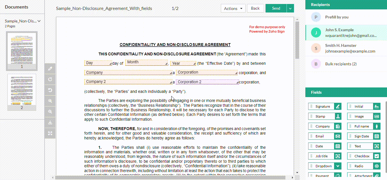 Zoho Sign templates, HR document automation, capture HR information, streamlining workflows, efficient HR processes