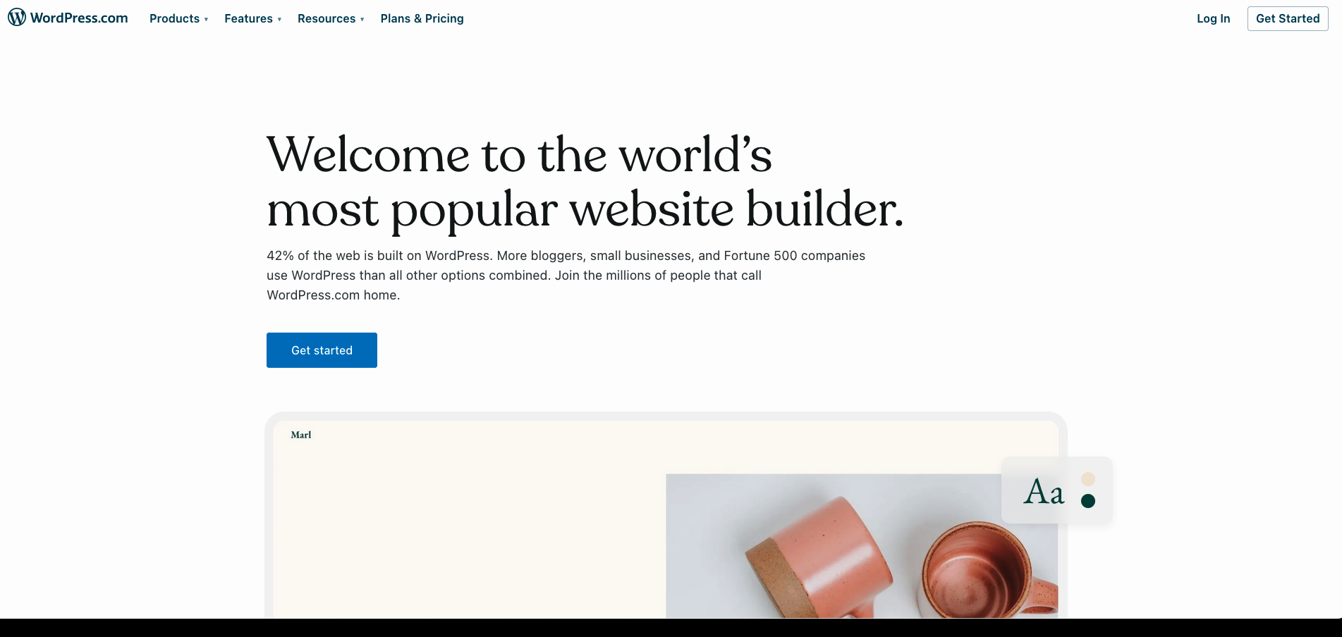 <p>The home page wordpress.com</p> Home page of wordpress.com