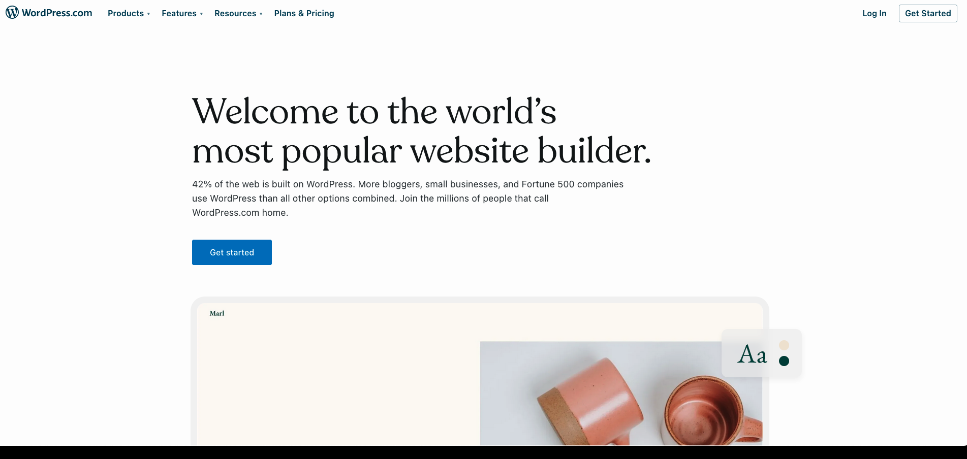 Home page of wordpress.com