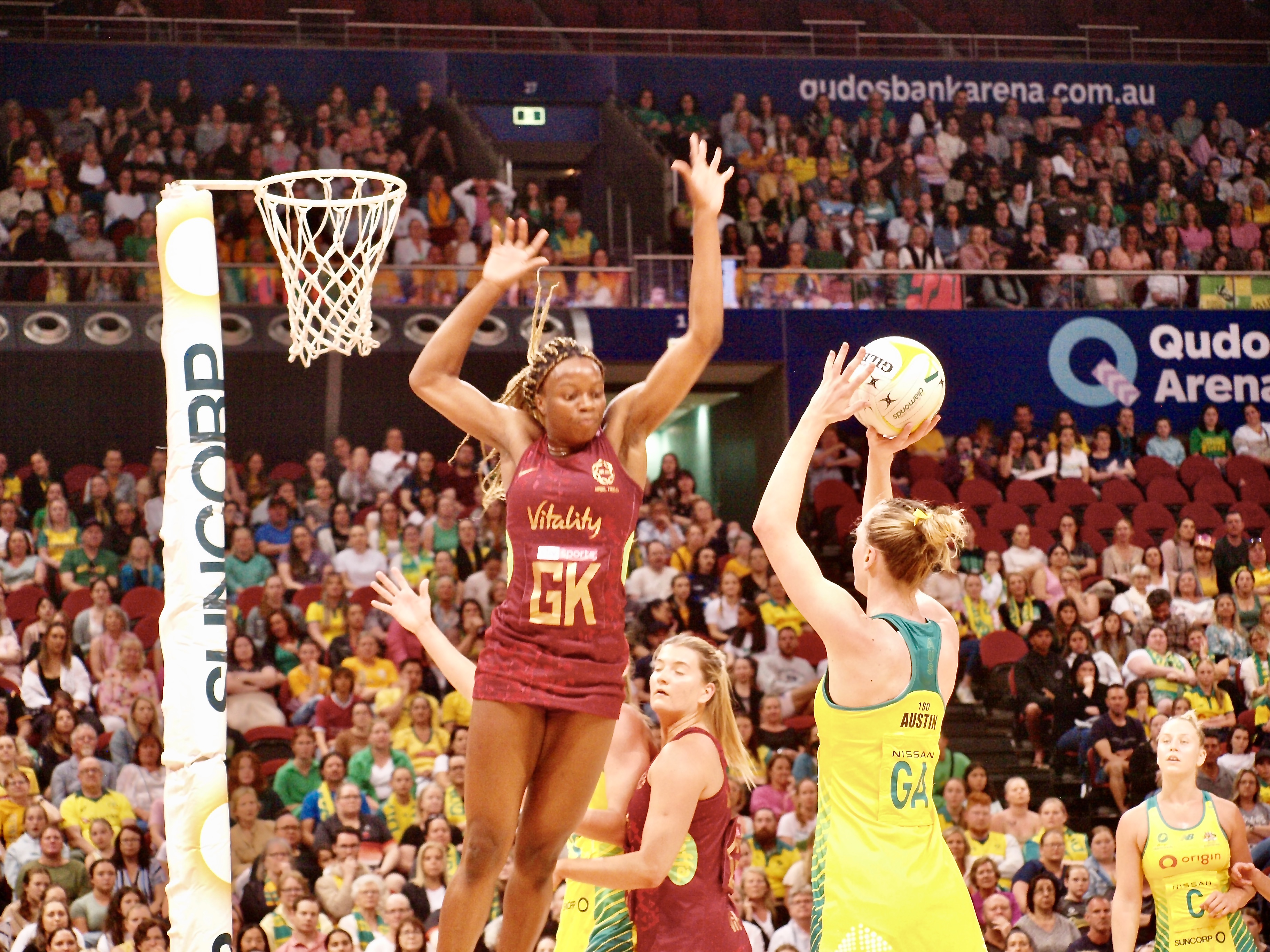 Funmi Fadoju showed off her athleticism while Kiera Austin lined up for a goal.