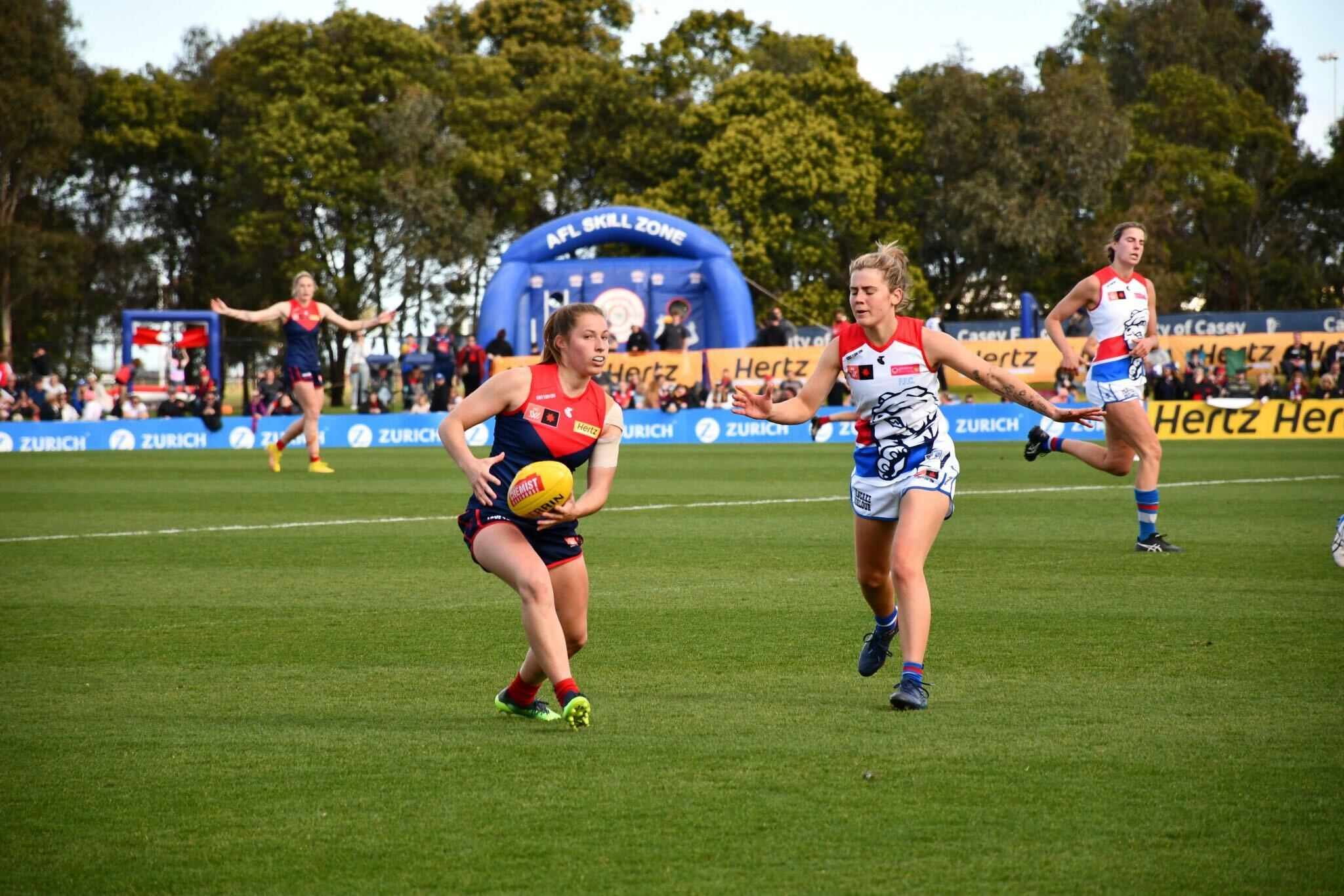 Olivia Purcell in action for the Demons earlier this season, against the Western Bulldogs. Image: Matt Haug