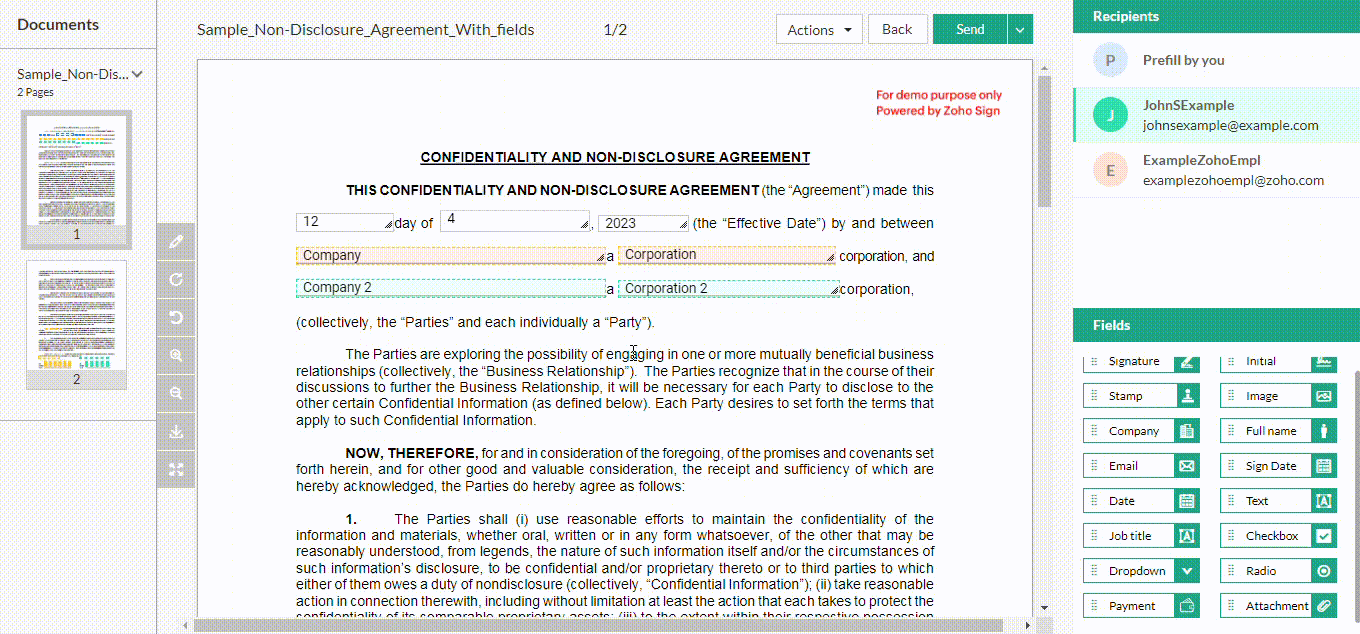 Zoho Sign templates, HR document automation, capture HR information, streamlining workflows, efficient HR processes