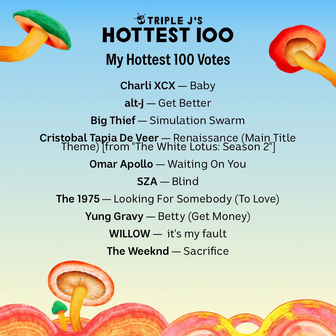 Billy Vawser's Hottest 100 votes