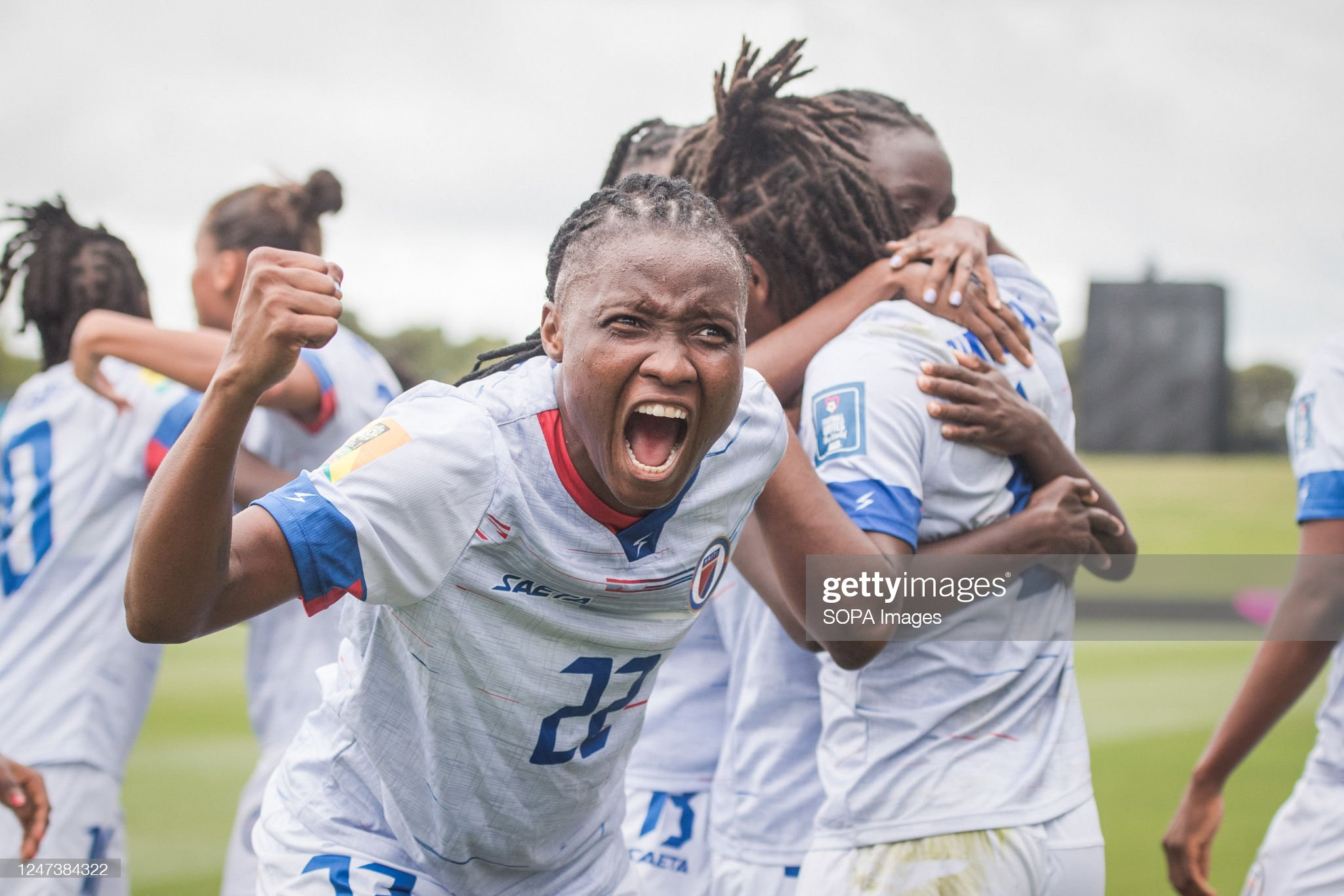 AUCKLAND, NEW ZEALAND - 2023/02/22: Roselord Borgella of Haiti National Women's soccer team reacts during the FIFA Women's World Cup 2023 Playoff game between Chile and Haiti held at the North Harbour Stadium. Final score Haiti 2:1 Chile. (Photo by Luis Veniegra/SOPA Images/LightRocket via Getty Images)