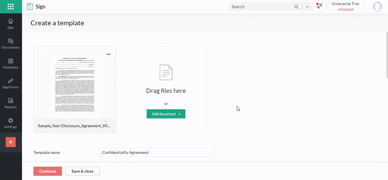 Zoho Sign templates, HR document automation, capture HR information, streamlining workflows, efficient HR processes