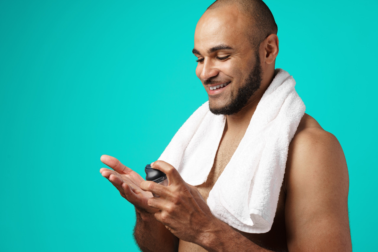 Man applying shaving cream