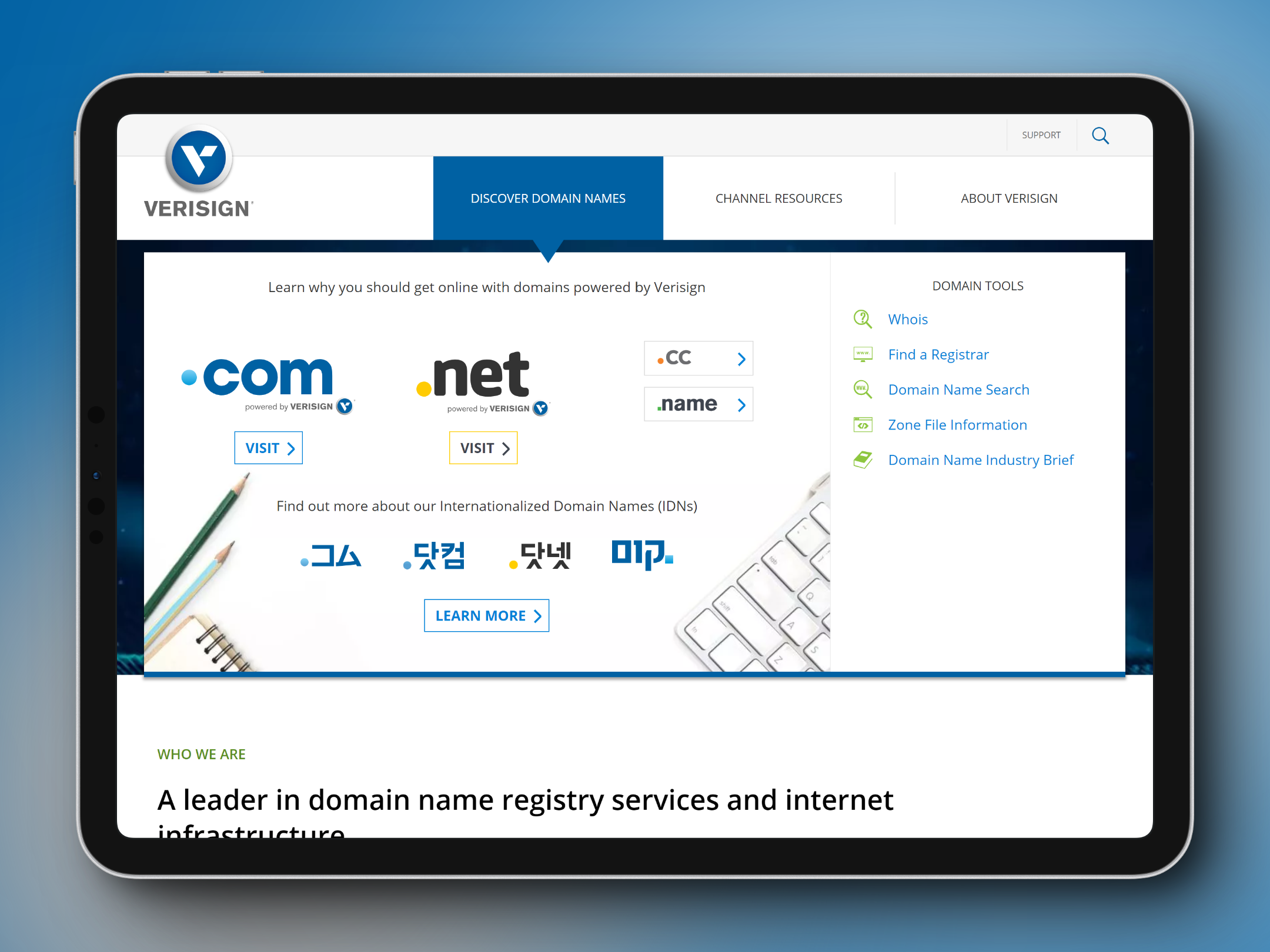 Screenshot of VeriSign website.