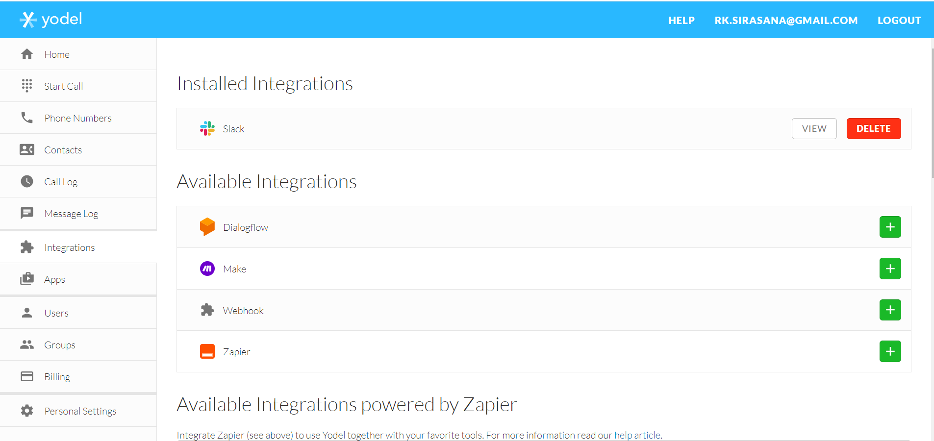 Yodel.io Integrations like slack